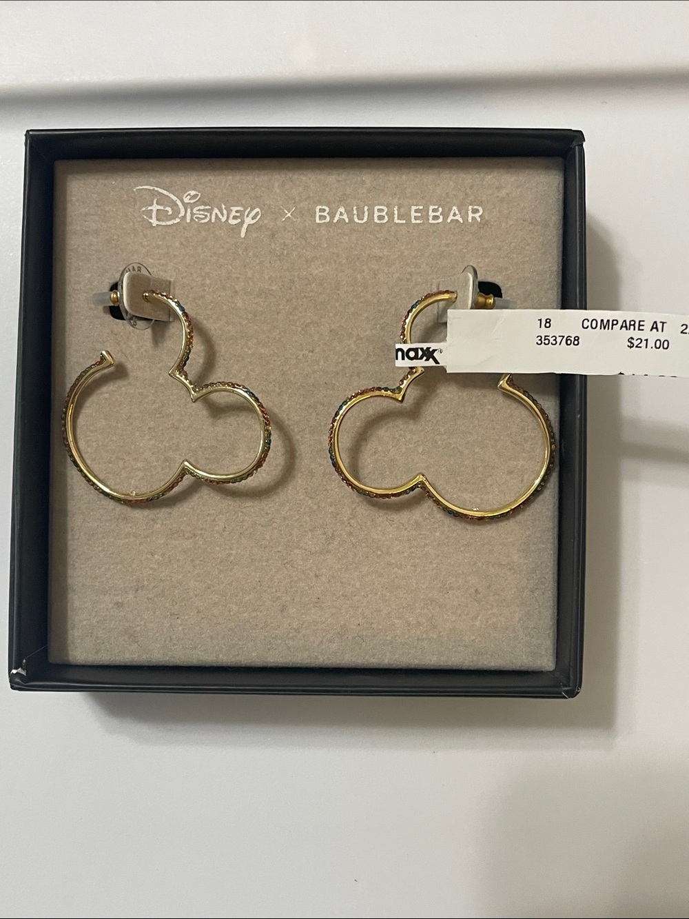 Gold Tone w color stones Mickey Outline Hoop Earrings, Disney NWT Pierced